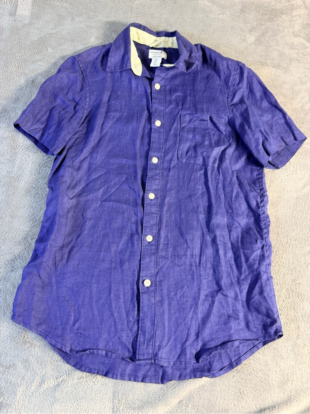 Caribbean Joe Shirt Mens Size S Navy 100% Linen Short Sleeve Button Down